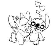 Coloriage Stitch baiser de cartoon