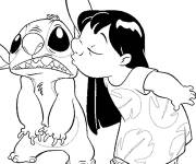 Coloriage Stitch re&ccedil;oit un baiser