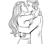 Coloriage Un baiser et calin passionn&eacute;