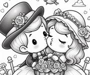 Coloriage Un petit garçon embrassant la fille