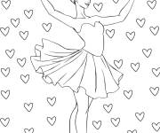 Coloriage Ballerine entour&eacute;e par plusieurs coeurs