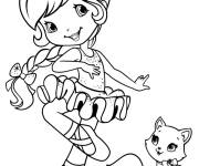 Coloriage Belle fille en dansant avec son chaton