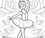 Coloriage Danseuse au bord du lac avec des cygnes