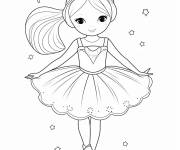 Coloriage Danseuse de ballet avec des &eacute;toiles et des fleurs
