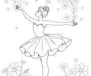 Coloriage Danseuse de ballet avec des fleurs