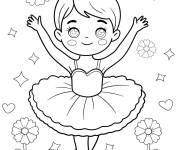 Coloriage Danseuse de ballet parmi les coeurs et fleurs