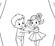 Coloriage Deux enfants sur sc&egrave;ne de ballet