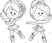 Coloriage Deux mignonnes danseuse de ballet classique
