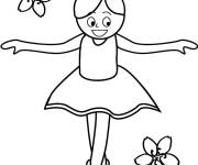 Coloriage Fille danseuse de ballet parmi les fleurs