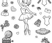 Coloriage Fille et symboles de ballet