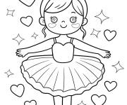 Coloriage Fille kawaii en position de ballet