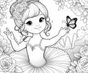 Coloriage Petiite ballerine avec une papillon