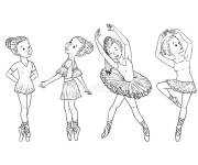 Coloriage Quatre petites ballerines dans des poses gracieuses
