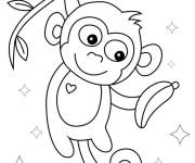 Coloriage Le singe adore les bananes