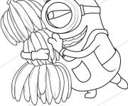 Coloriage Minion tenant des bananes