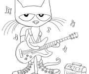 Coloriage Chat guitariste portant des baskets converse