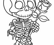 Coloriage B&eacute;b&eacute; squelette tenant une rose