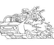 Coloriage Famille des squelettes dans la voiture