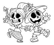 Coloriage Fille et gar&ccedil;on squelettes pour enfants