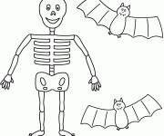 Coloriage Squelette avec chauves souris