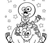 Coloriage Squelette avec citrouille de Halloween