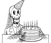 Coloriage et dessins gratuit Squelette c&eacute;l&egrave;bre son anniversaire à imprimer
