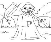 Coloriage Squelette dans la cimeti&egrave;re