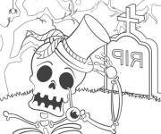 Coloriage Squelette effrayant dans la cimeti&egrave;re