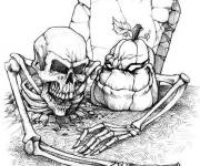 Coloriage Squelette et citrouille qui fait peur