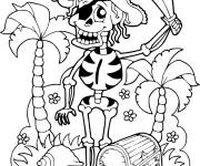 Coloriage Squelette pirate a trouv&eacute; le tr&eacute;sor