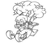 Coloriage Squelette s'amuse dans les nuages