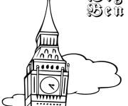 Coloriage et dessins gratuit Big Ben en noir et blanc à imprimer