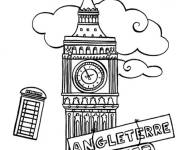 Coloriage Tour Big ben et Bus en Angleterre