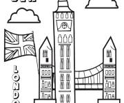 Coloriage Tour Big Ben et drapeau anglais