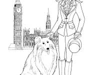 Coloriage Une femme londonienne devant le Big Ben