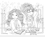 Coloriage Deux filles mignonnes au labo