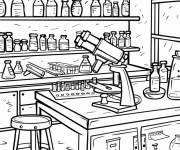 Coloriage Sc&egrave;ne de laboratoire avec plusieurs tubes