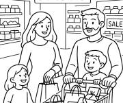 Coloriage Achats en famille au soldes du Black Friday