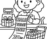 Coloriage Caissier travaillant le Black Friday