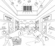 Coloriage Centre commerciale pendant le Black Friday