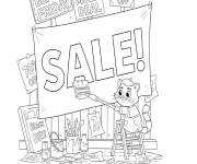 Coloriage Chat avec un panneau de soldes pendant le Black Friday