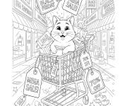 Coloriage Chat dans un chariot pendant le Black Friday