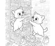 Coloriage Chats se disputant la derni&egrave;re bo&icirc;te