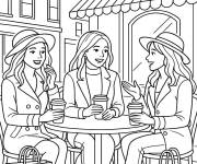 Coloriage Des amies au caf&eacute; apr&egrave;s avoir fait du shopping