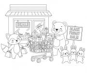 Coloriage Des animaux mignons font leurs achats lors du Black Friday