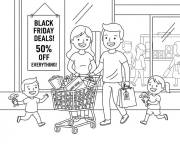 Coloriage Famille avec des sacs le Black Friday