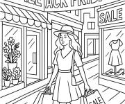 Coloriage Femme avec ses sacs en ville pendant le Black Friday