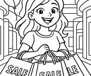 Coloriage Fille au shopping en Black Friday