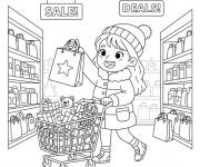 Coloriage Fille en shopping avec des r&eacute;ductions
