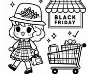 Coloriage Fille mignonne et chariot pendant le Black Friday